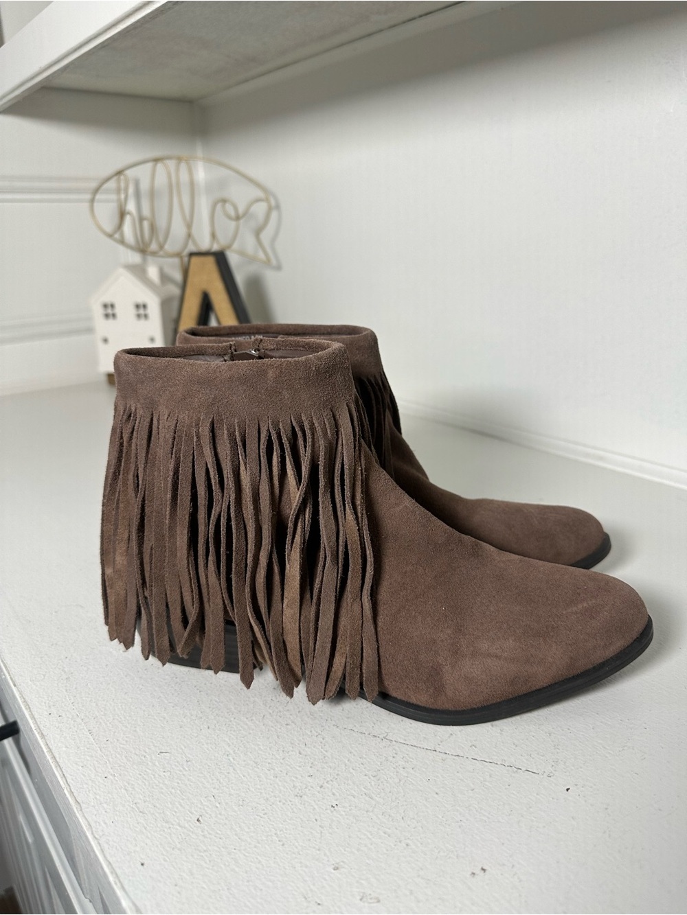 Steve Madden Ranco Fringe Ankle Boots Womens 8.5M Taupe Boho Western Booties - Picture 4 of 8